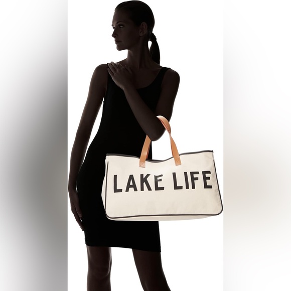 Santa Barbara Design Lake Life Canvas Tote Leather Handles Large Beach Bag New - Picture 6 of 9